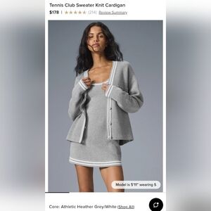 ALO Yoga | Tennis Club Sweater Knit Cardigan | Heather Grey and White | Medium